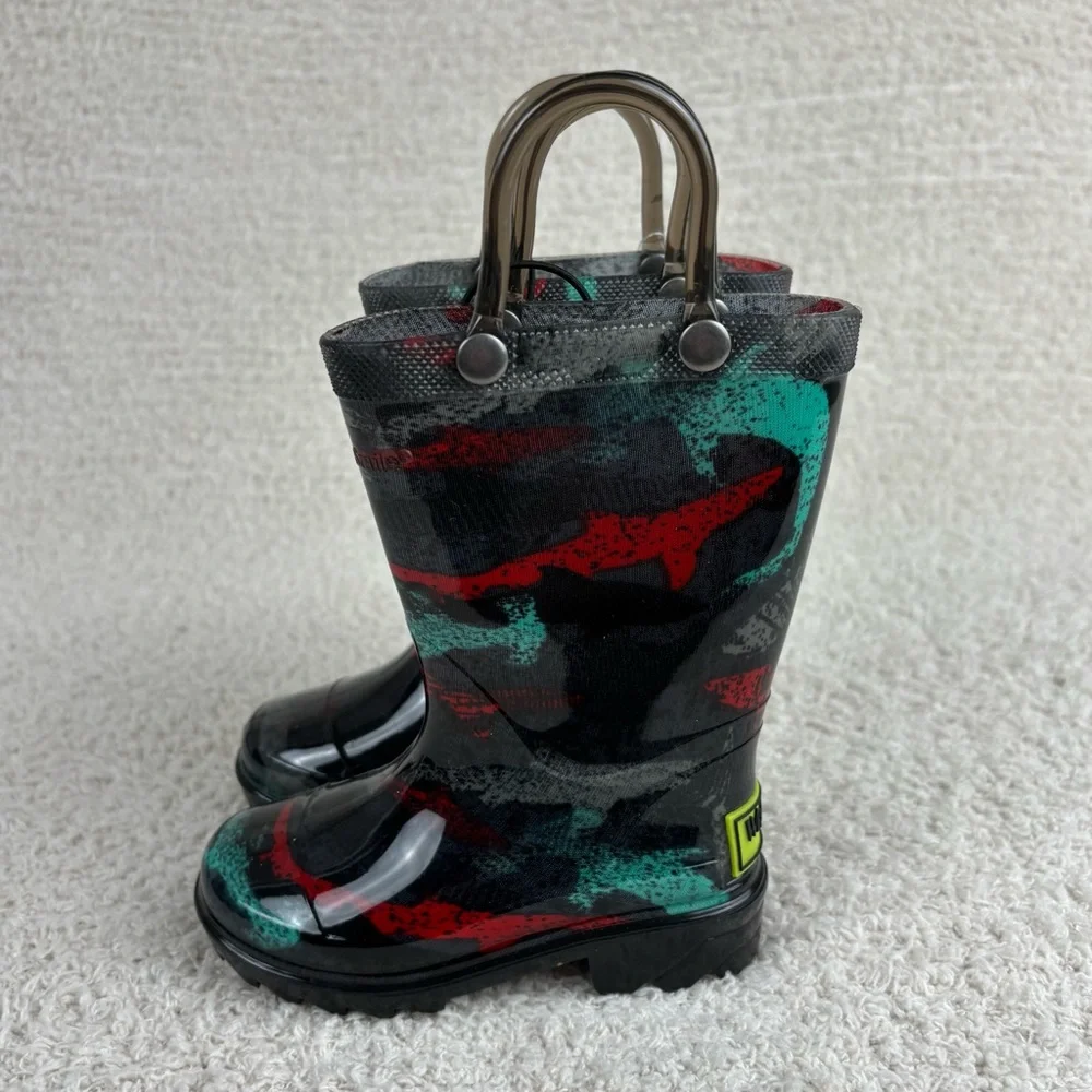 Western Chief Boots Toddler Boys 5 Black Multi Deep Water Light‎ Up Rain Boots